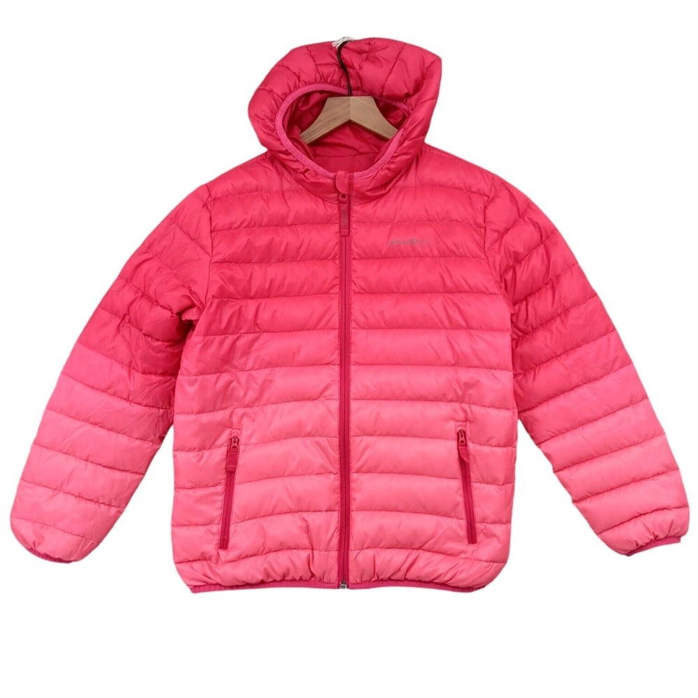Eddie Bauer Puffer Jacket Kids L 14/16 Pink Hooded Down Insulated Winter Coat